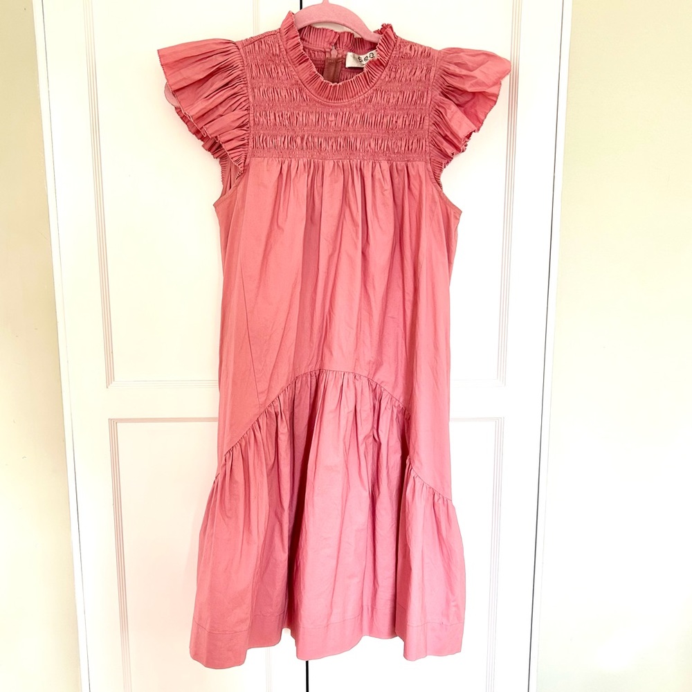 Sea New York Pink Smocked Ruffle Mini Dress
